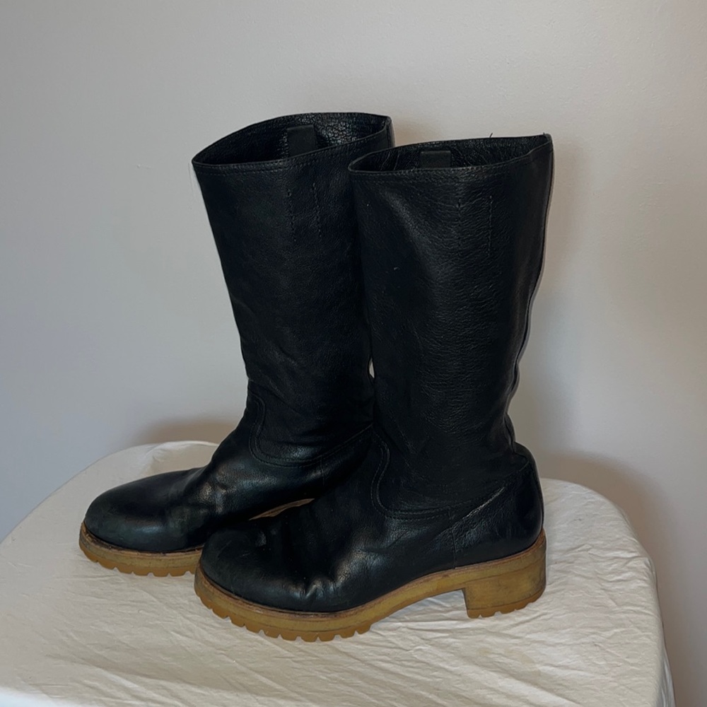 Prada Black Leather Combat Boots 7.5